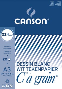 Tekenblok 20 vel 'c'a grain licht gekorreld 224gr a3 wit canson