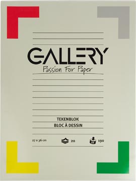 Gallery tekenpapier, 190 g, ft 27 x 36 cm, extra zwaar houtvrij papier, blok van 20 vel