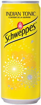 Schweppes Indian Tonic, boisson rafraîchissante, canette de 33 cl, paquet de 24 pièces