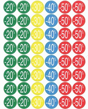 Agipa Kortinglabel van -20% tot - 50%, geassorteerde kleuren