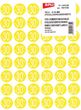 P.192 etiketten -30% diam. 24 mm geel apli