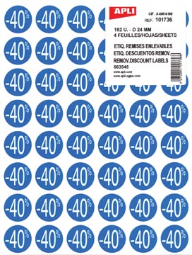 P.192 etiketten -40% diam. 24 mm blauw apli