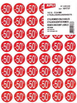 P.192 etiketten -50% diam. 24 mm rood apli