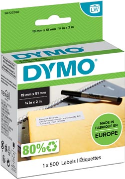 Rol 500 etiketten labelwriter verwijderbaar 19 x 51mm wit dymo 