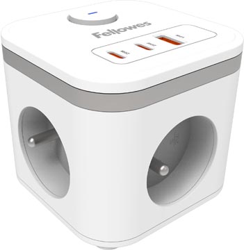 Power cube 3 prises + 1 x usb-a + 2 x usb-c blanc fellowes