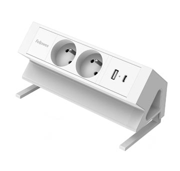 Fellowes douille Power Desk 2, 2 prises + 1 x USB-A + 1 x USB-C, blanc, pour la Belgique