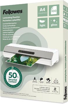 D.100 lamineeretuis 50% gerecycleerd 75/80 micron a4 fellowes