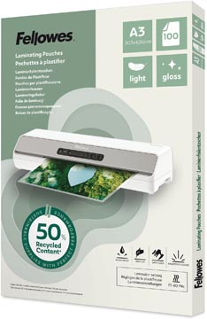 D.100 lamineeretuis 50% gerecycleerd 75/80 micron a3 fellowes