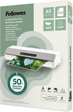 D.100 lamineeretuis 50% gerecycleerd mat 75/80 mic a3 fellowes