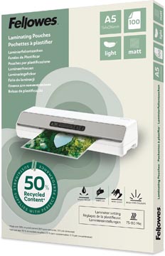 D.100 lamineeretuis 50% gerecycleerd mat 75/80 mic a5 fellowes