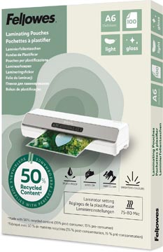 D.100 lamineeretuis 50% gerecycleerd 75/80 micron a6 fellowes