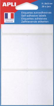 Agipa étiquettes blanches en pochette ft 38 x 50 mm (l x h), 28 pièces, 4 par feuille