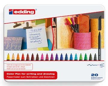 Edding viltstift e-1200 20 stiften in een metalen doos