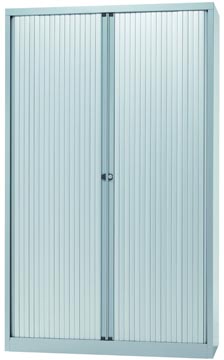 Bisley roldeurkast, ft 198 x 120 x 43 cm (h x b x d), 4 legborden, zilverkleurig