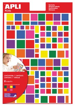 Apli Kids gommettes enlevables, carré, blister de 756 pièces en couleurs et formats assortis