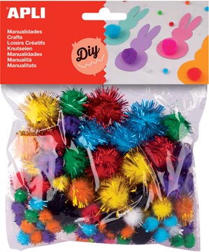 Apli pompons, sachet de 78 pièces en couleurs assorties pailletées