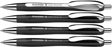 Schneider stylo bille Slider Rave, pointe extra large, encre bleu, noir, boîte avec 3 + 1 gratuit