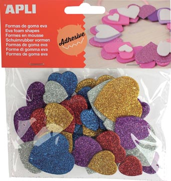 Apli Kids coeurs adhésifs avec paillettes, blister de 50 pièces