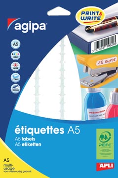 Agipa étiquettes blanches Print &amp; Write Ft 56 x 34 mm (l x h), 192 pièces, 12 par feuille