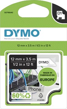 Dymo d1 nylontape 12mm x 3,5m  zwart op wit