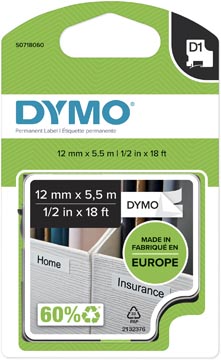 Dymo d1 polyestertape permanent 12mm x 5,5m zwart op wit