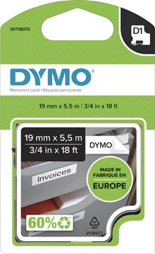 Dymo d1 polyestertape permanent 19mm x 5,5m zwart op wit