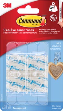 Command crochet, small, capacité 225 g, transparent, blister de 6 pièces