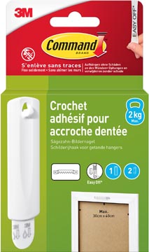 Command accroche tableau pour crochet avec dents de scie, capacité 2 kg, blanc, sous blister