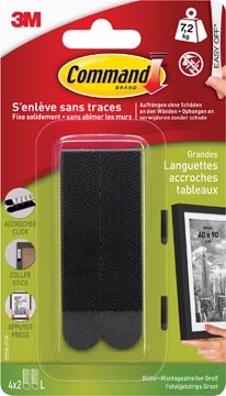 Command accroche tableau, large, capacité 7,2 kg, noir, blister de 8 pièces