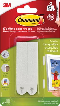 Command accroche tableau, large, capacité 7,2 kg, blanc, blister de 8 pièces
