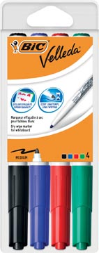 Etui 4 whiteboardmarkers groen/rood/blauw/zwart velleda