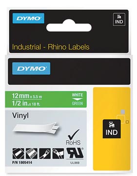 Dymo RHINO ruban vinyl 12 mm, blanc sur vert