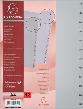 Jeu intercalaires jan-dec.nl. a4 grijs exacompta