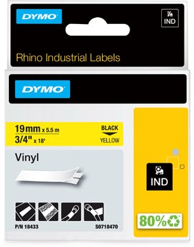 Tape dymo rhino 19mm noir sur jaune