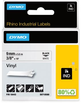Tape dymo rhino vinyle 9mm noir sur blanc