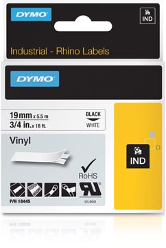 Tape dymo rhino vinyle 19mm noir sur blanc