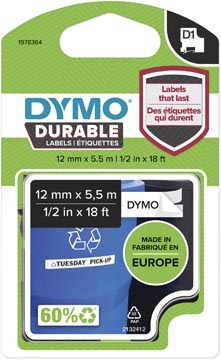 Dymo d1 tape duurzaam 12mm x 5m zwart op wit