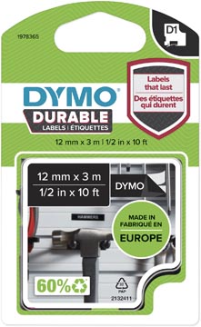 Dymo d1 tape duurzaam 12mm x 3m wit op zwart