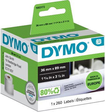 Rouleau 260 etiquettes 89 x 36 mm blanc dymo