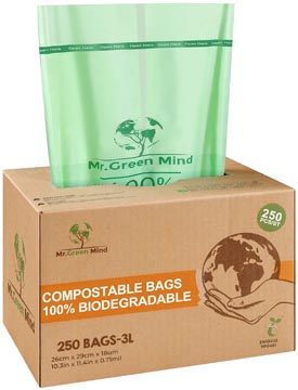 B.250 sacs à déchets bio 2-3 litre vert mr. green mind