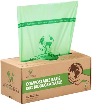 Mr. Green Mind sac à ordures Bio, 6 litres, vert, boite de 150 pièces