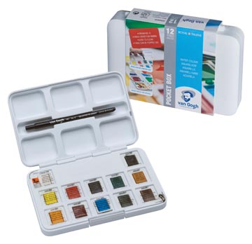 Van Gogh aquarelle, petite boîte avec 12 demi-godets