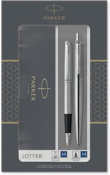 Parker Jotter boîte cadeau duoset, stylo plume et stylo bille, argent