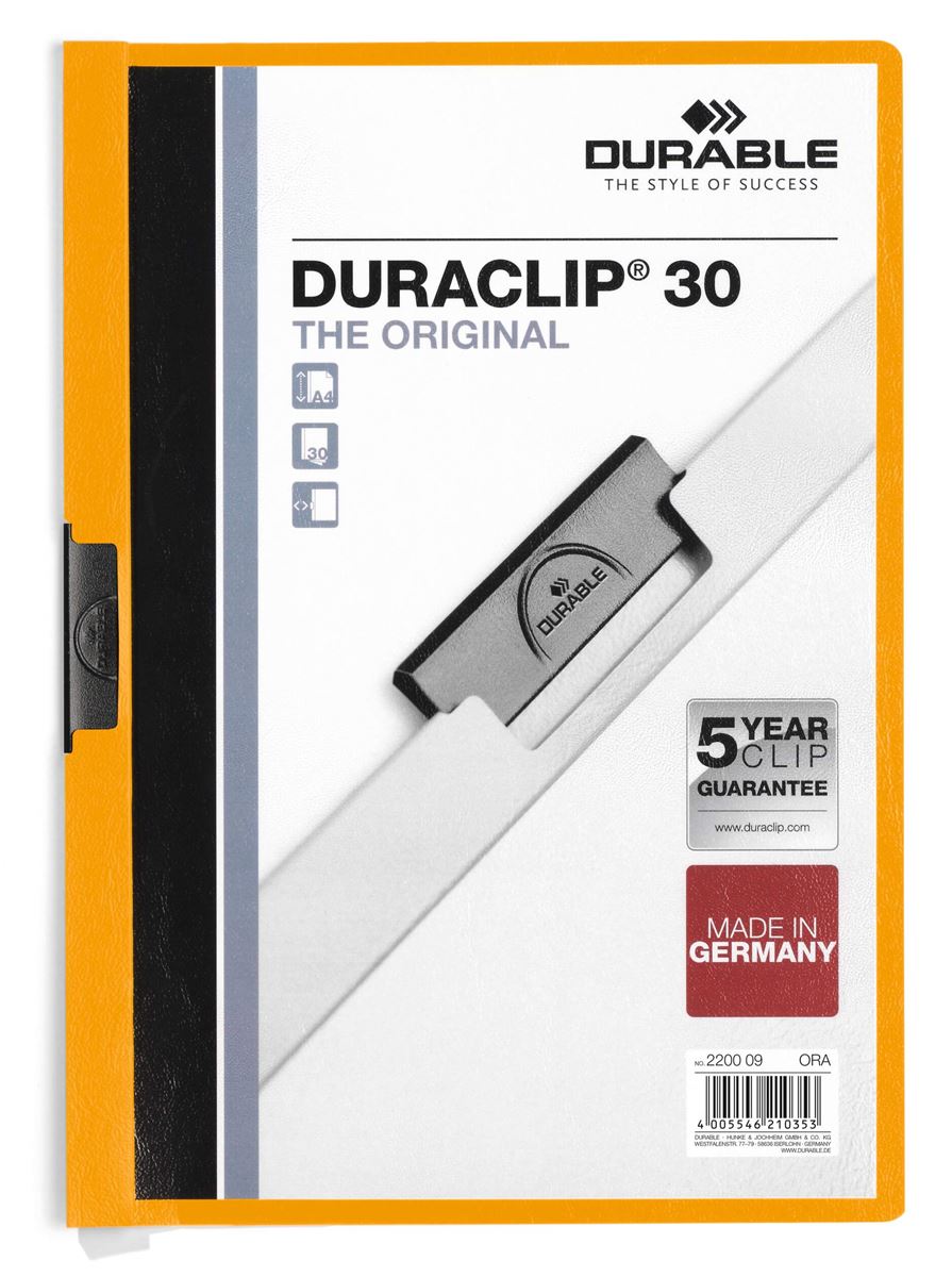 Duraclip original 30 transparant a4 oranje durable