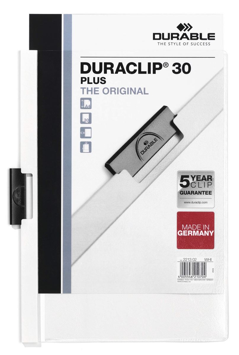 Personaliseerbaar klemmap duraclip 30 plus a4 wit durable