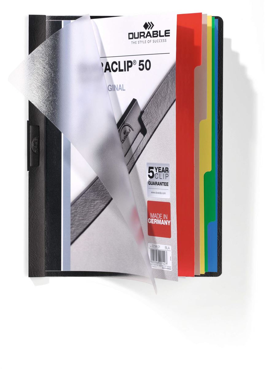 Duraclip original 50 transparant 5 tabbladen a4 zwart durable