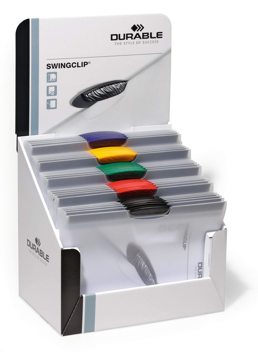 Display 30 swingclip transparant a4 clip assorti durable