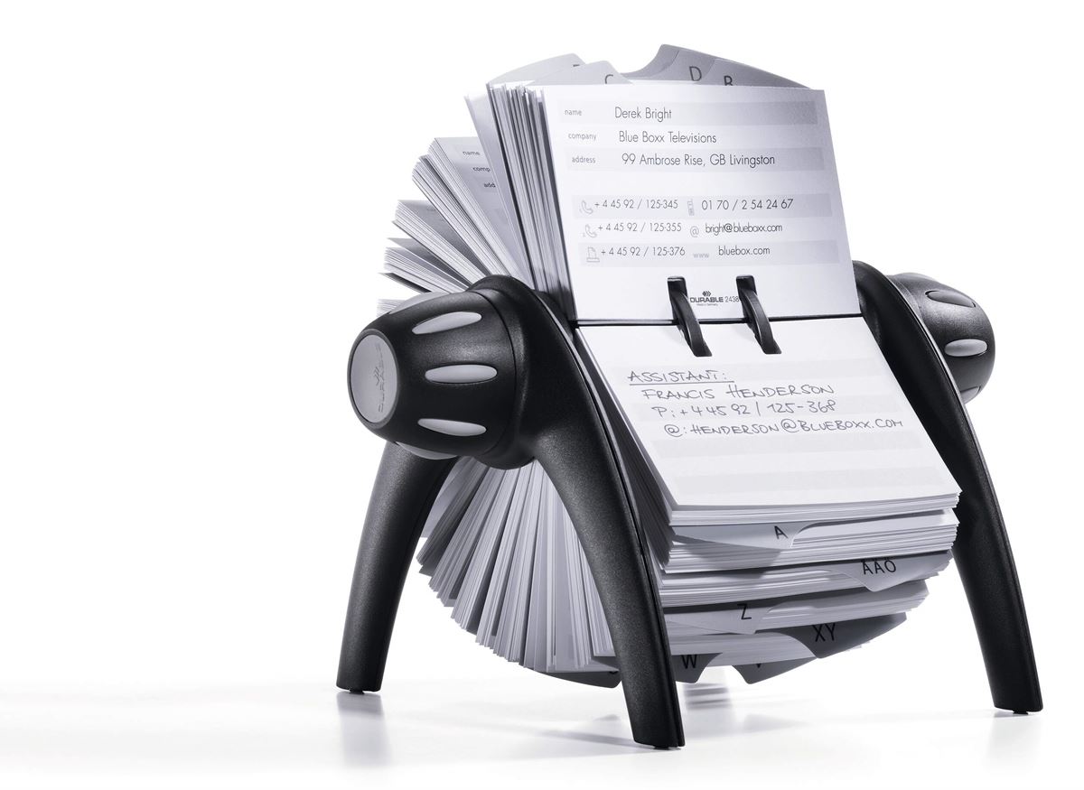 Telindex vegas draaibare houder incl 500 bedrukbare kaartjes zwart durable