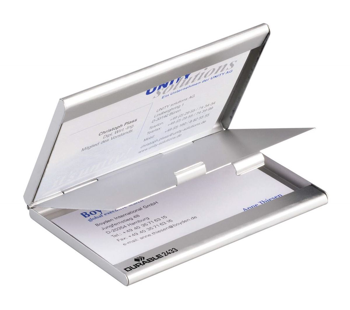 Visitekaartenbox duo 20 visitekaarten 90 x 55 mm zilver durable