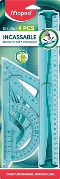 Tekenset lat 30 cm, winkelhaak 45°, winkelhaak 60°, gradenboog 180° maped